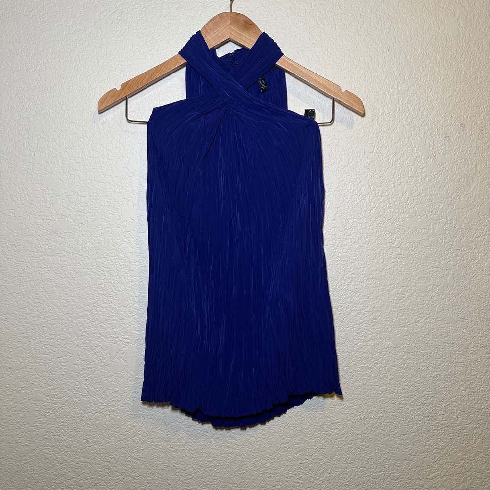 White House Black Market Sz 2 Blouse Tank Halter Top Blue Business Office Casual